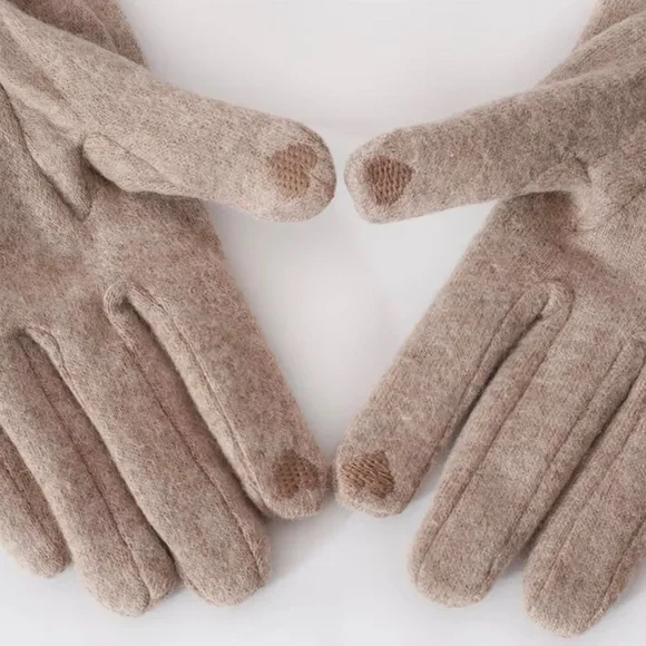 Luxury Cashmere Merino Wool Gloves Classic Beige Driving Winter mittens with bow - Picture 8 of 11